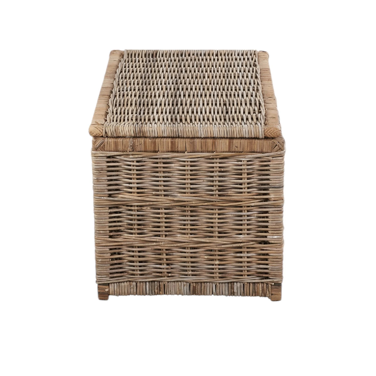 Burley rattan basket storage trunk by Pacific Lifestyle Ltd, featuring woven rattan design and sturdy wooden legs.