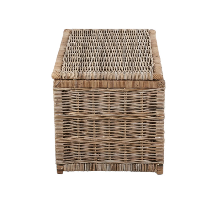 Burley rattan basket storage trunk by Pacific Lifestyle Ltd, featuring woven rattan design and sturdy wooden legs.