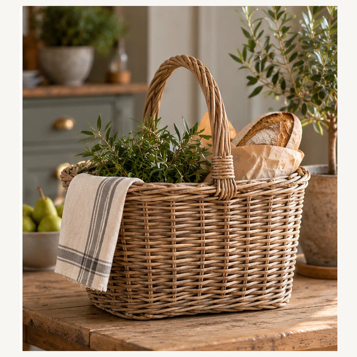 Burley rattan shopping basket by Pacific Lifestyle Limited with sturdy woven handles