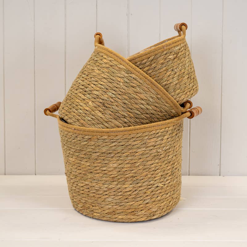 Natural Woven Rope Basket With Handles