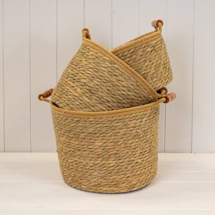 Natural Woven Rope Basket With Handles