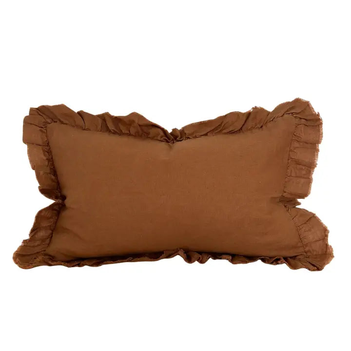 Hallie Rust Brown Frilled Rectangle Linen Blend Cushion Cover