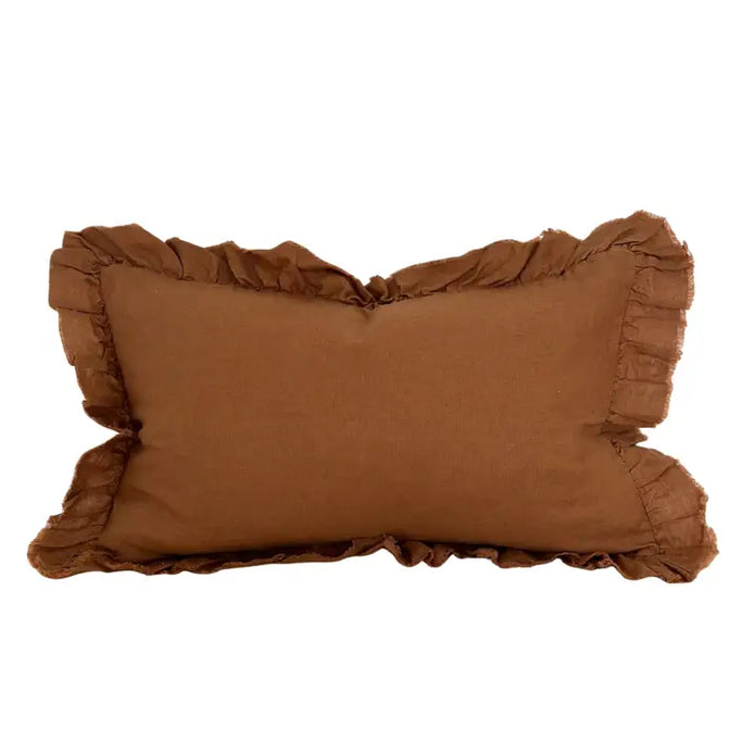 Hallie Rust Brown Frilled Rectangle Linen Blend Cushion Cover