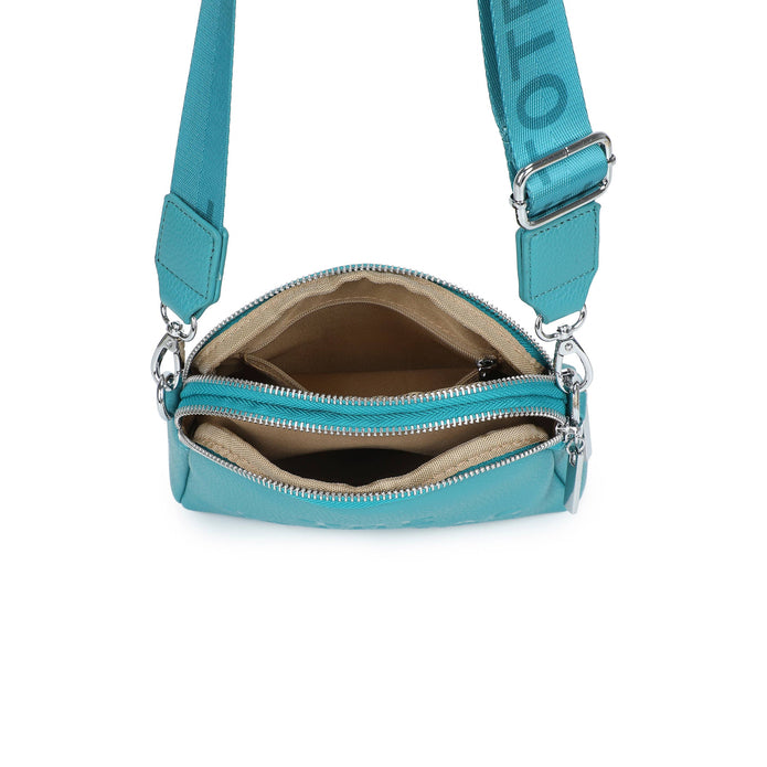 Black Jamie Bags double zip crossbody bag with adjustable strap and sleek design, perfect for accessories and daily use.