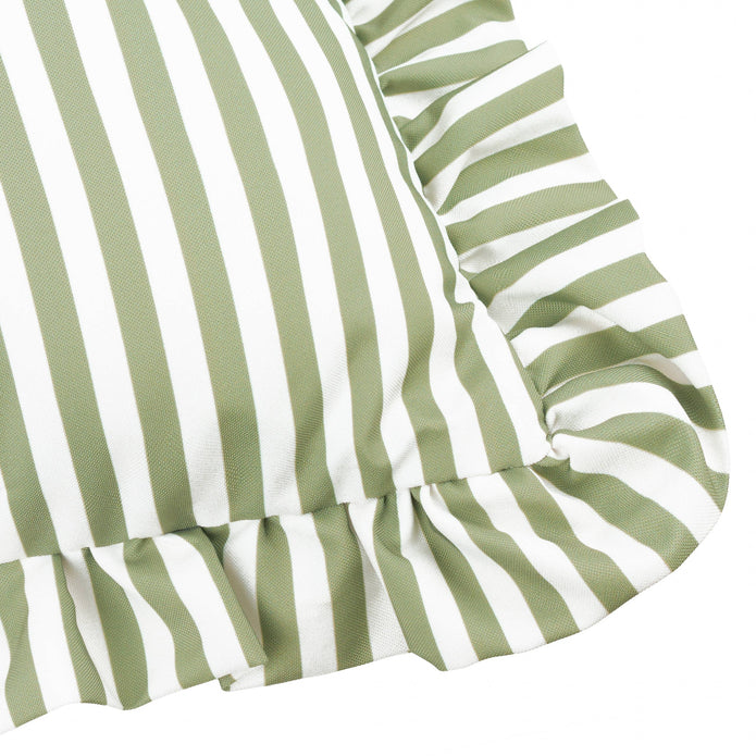Yard Olive Green Ruffle Striped Outdoor Cushion - Filled