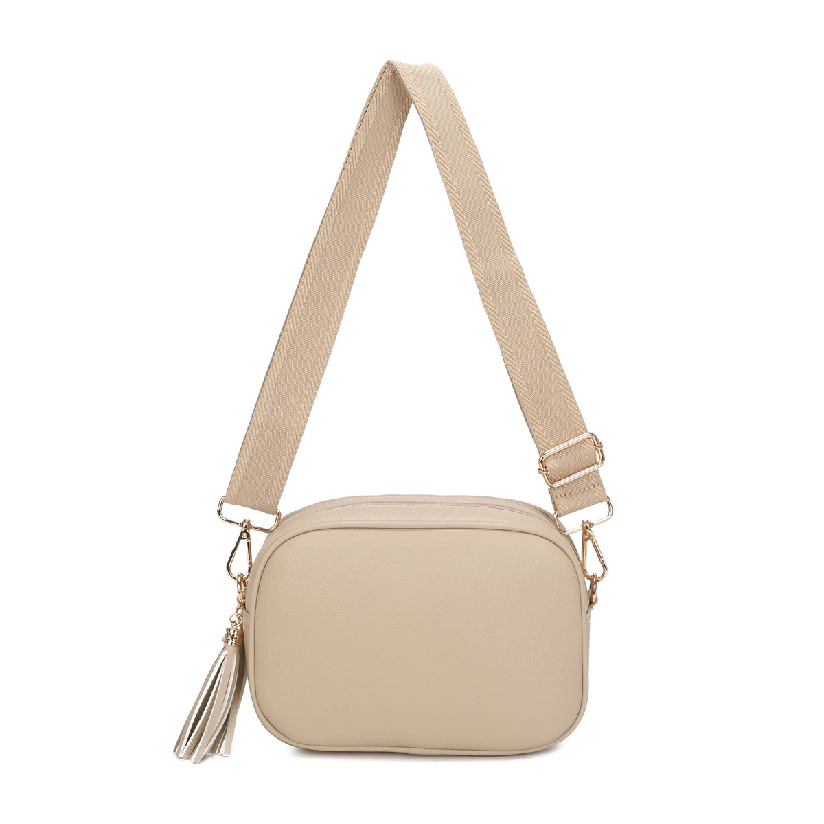 Beige Double Zip Crossbody Bag