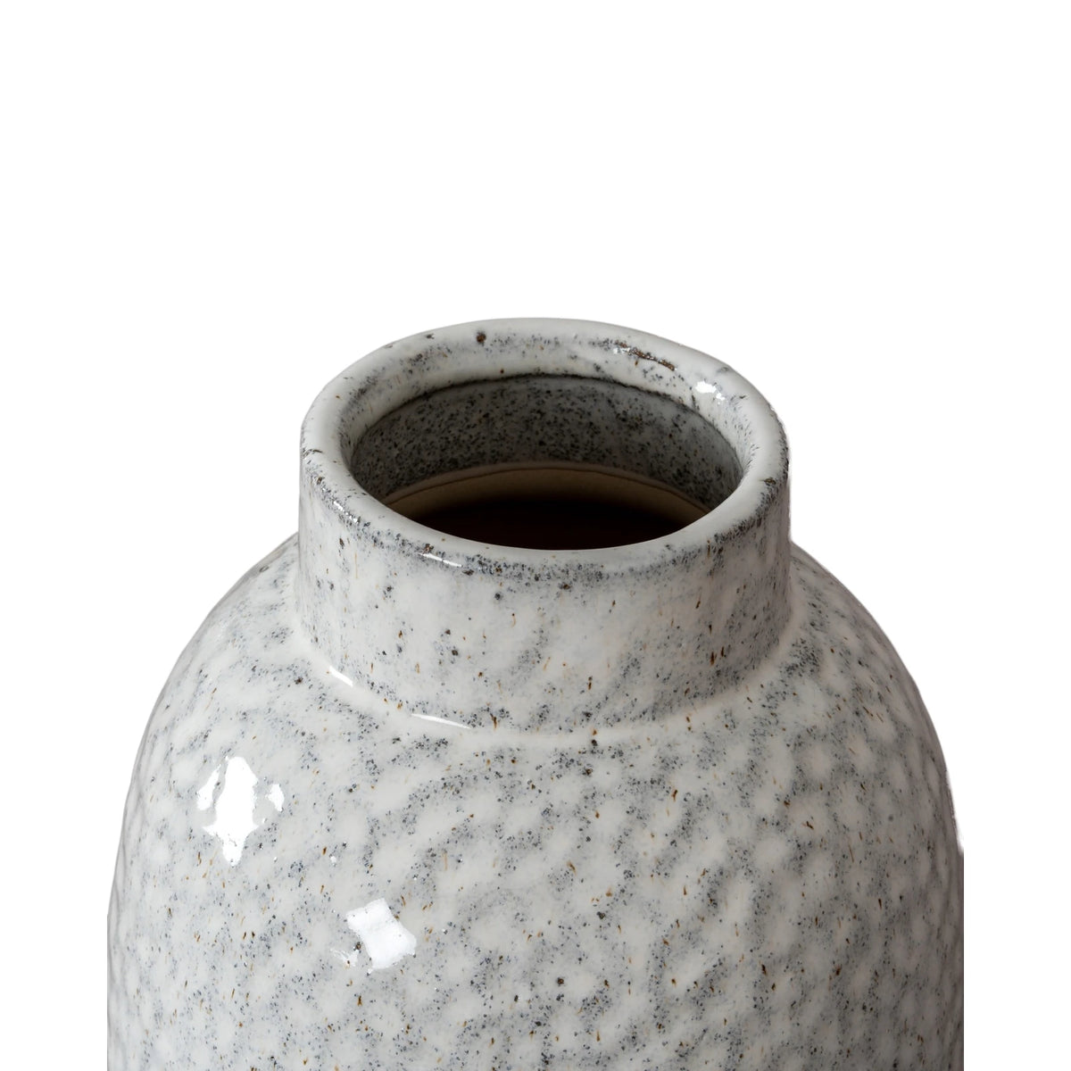 White glazed Cairn Dimple vase by Hill Interiors, decorative ceramic vase with textured dimpled surface for home decor.