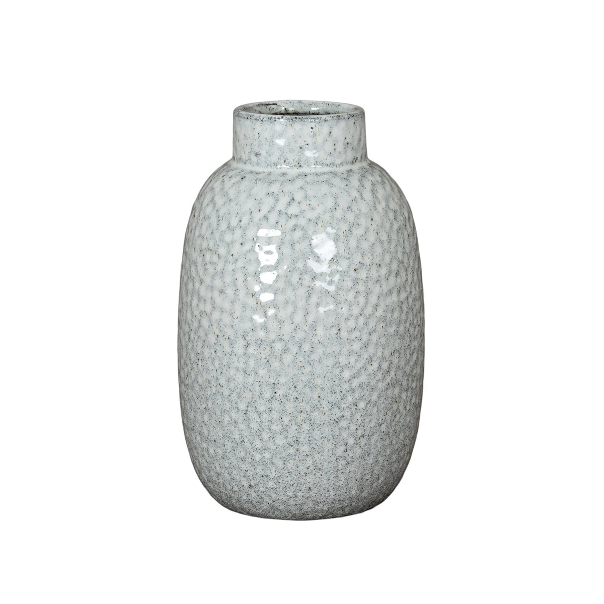 White glazed Cairn Dimple vase by Hill Interiors, showcasing a smooth, rounded ceramic design with a textured dimpled surface.