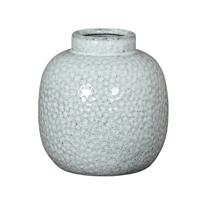 White glazed Cairn Dimple Vase by Hill Interiors, featuring a smooth, rounded design with textured dimples for decorative display.