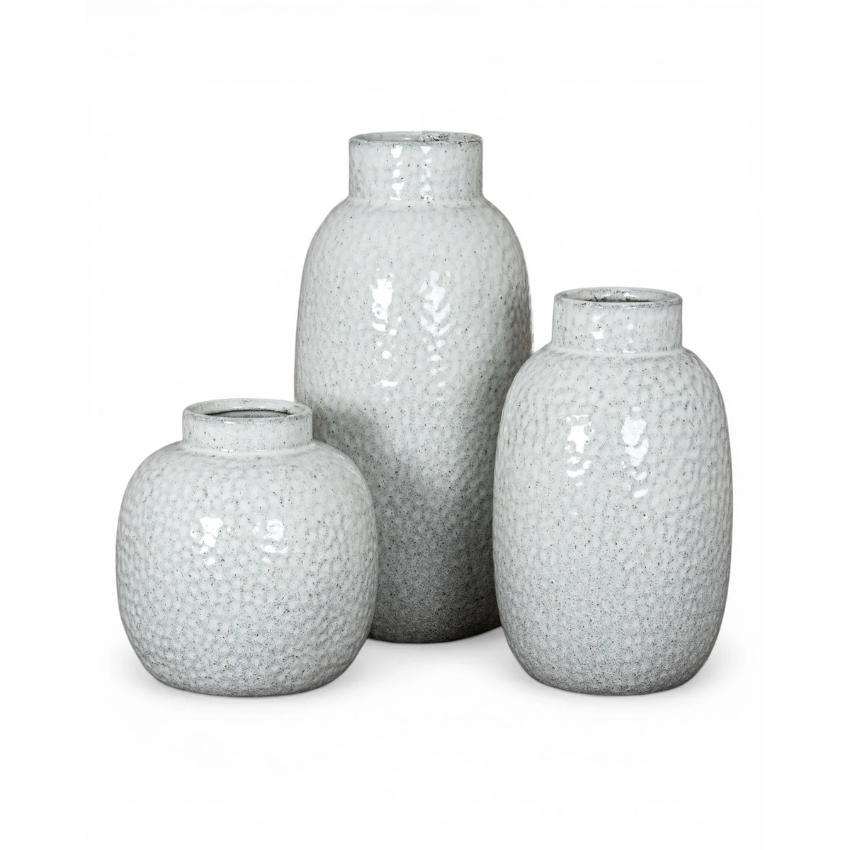 White glazed Cairn Dimple vase by Hill Interiors, featuring a rounded shape with textured dimples, perfect for home decor.