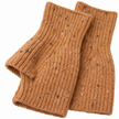 Close-up of the soft camel speckle knit on fingerless gloves