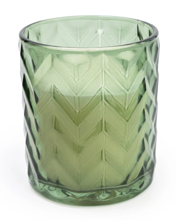 Olive Green Large Chevron Glass Candle - Mediterranean Lemon Grove