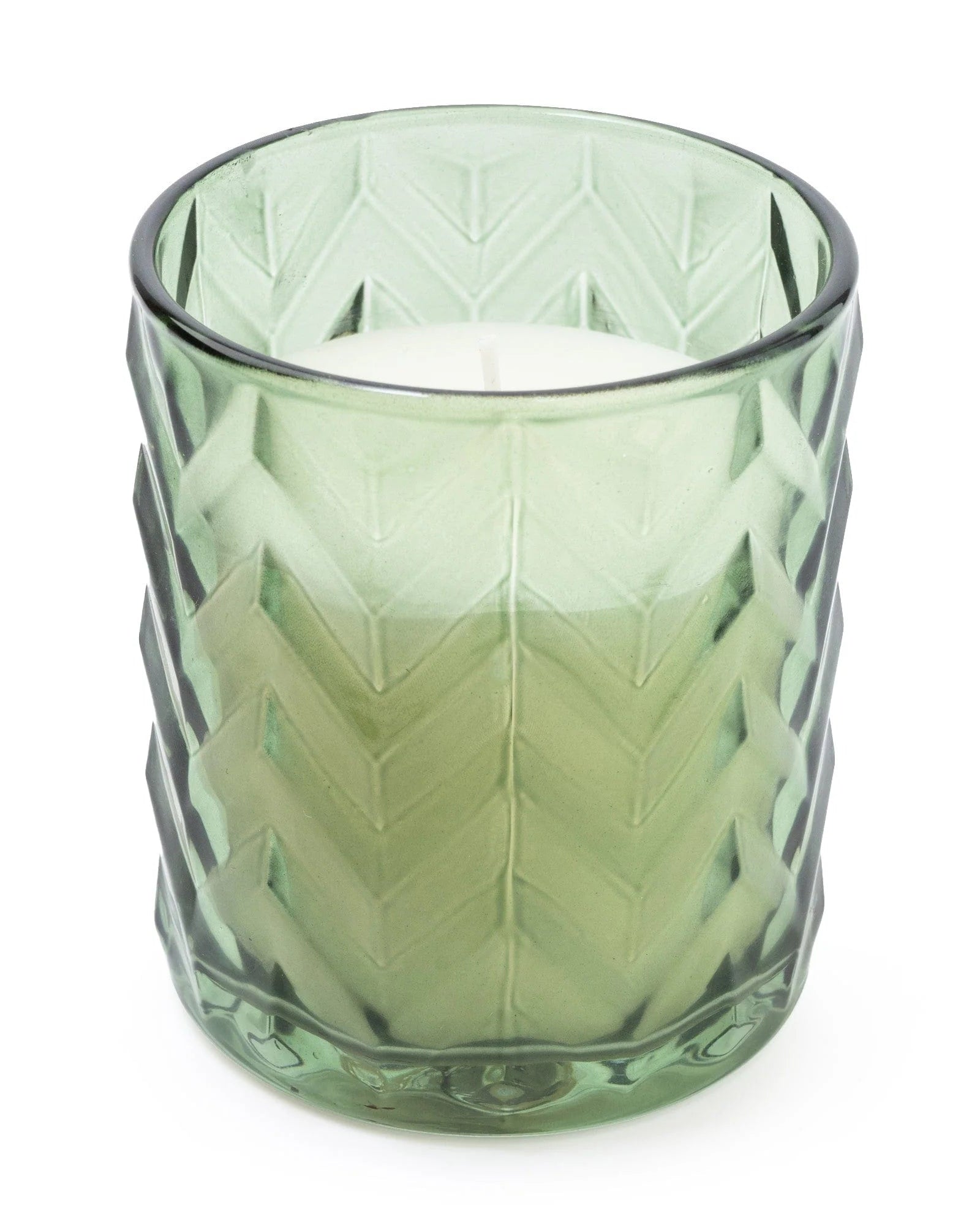 Olive Green Large Chevron Glass Candle - Mediterranean Lemon Grove