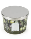 Set of Candlelight Products Ltd olive vine and thyme scented candles with metal lids, displayed together in a 6-pack arrangement.