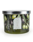 Set of six Olive Vine and Thyme candles by Candlelight Products Ltd featuring metal lids and elegant glass containers.