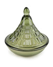 Olive green embossed tagine glass candle for home decor, set of six, from Candlelight Products Ltd.