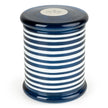 Large blue striped lidded candle jar by Jeff Banks, from Candlelight Products Ltd, displayed with candles in a home decor setting.