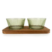 Set of two green round glass dishes on a tray, ideal for kitchen and dining use by Candlelight Products Ltd.