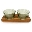 Set of two green round glass dishes on tray, ideal for kitchen and dining use, by Candlelight Products Ltd