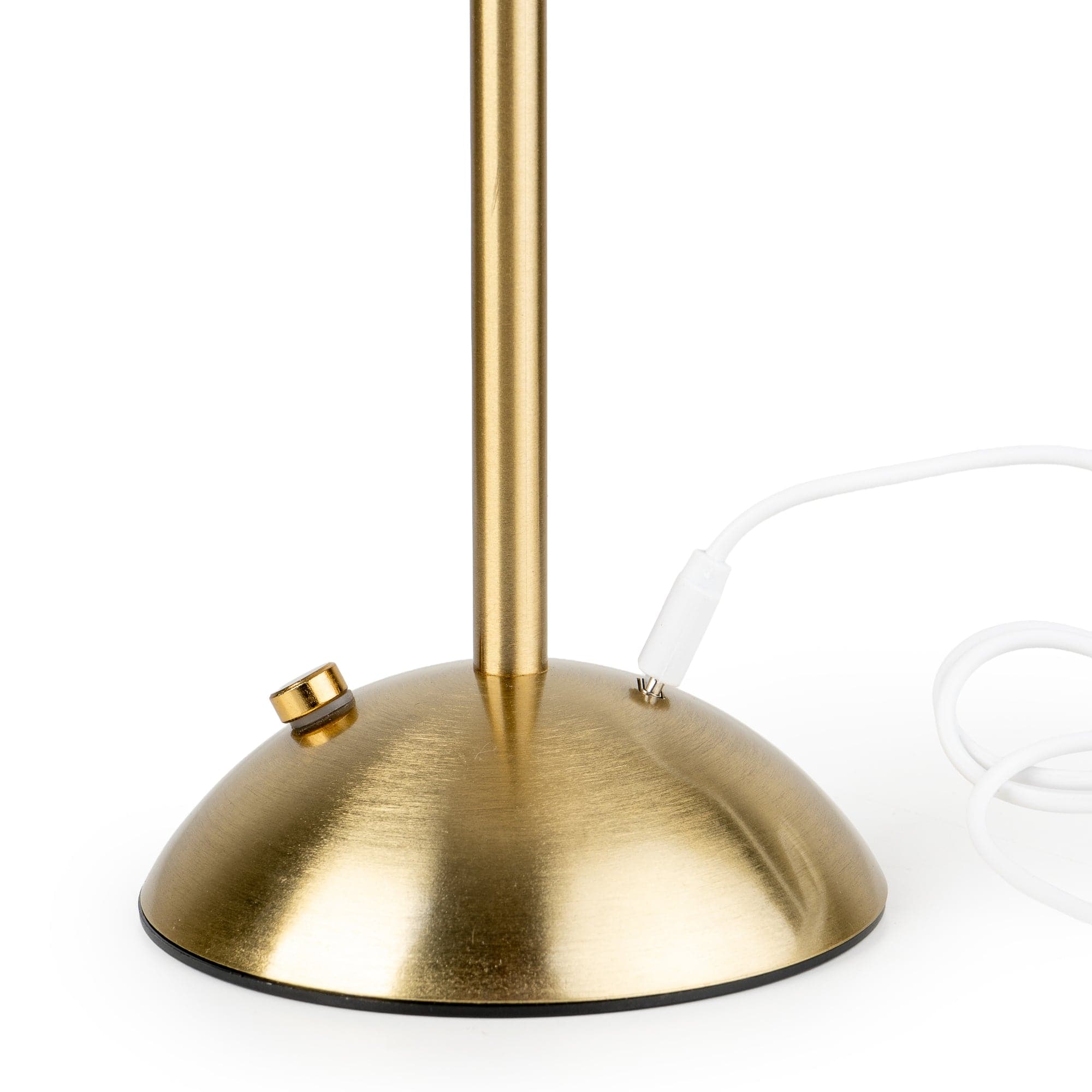 LED touch table lamp with white fluted shade and brass finish, providing stylish lighting for home interiors.