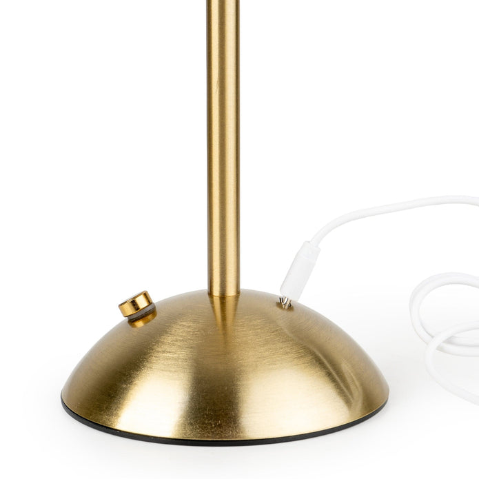 LED touch table lamp with white fluted shade and brass finish, providing stylish lighting for home interiors.