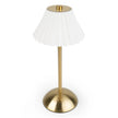 LED touch table lamp with brass base and white fluted shade, Candlelight Products Ltd lighting fixture with illuminated control.