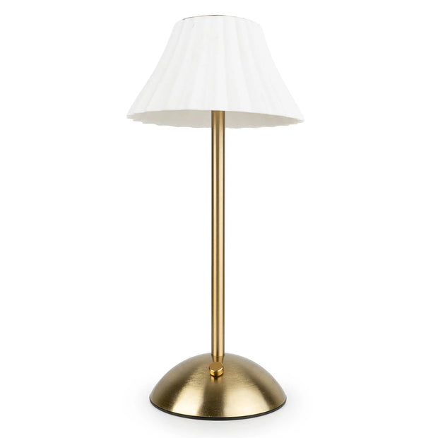 LED touch table lamp with brass finish and white fluted shade, Candlelight Products Ltd lighting decor for home.