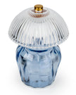 Blue glass vintage LED table lamp with ridged design, small size, and illuminated lighting from Candlelight Products Ltd.