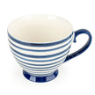 Set of six blue and white striped footed mugs from Candlelight Products Ltd, perfect for kitchen and dining use.