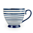 Set of six blue and white striped footed mugs by Candlelight Products Ltd for kitchen and dining use.