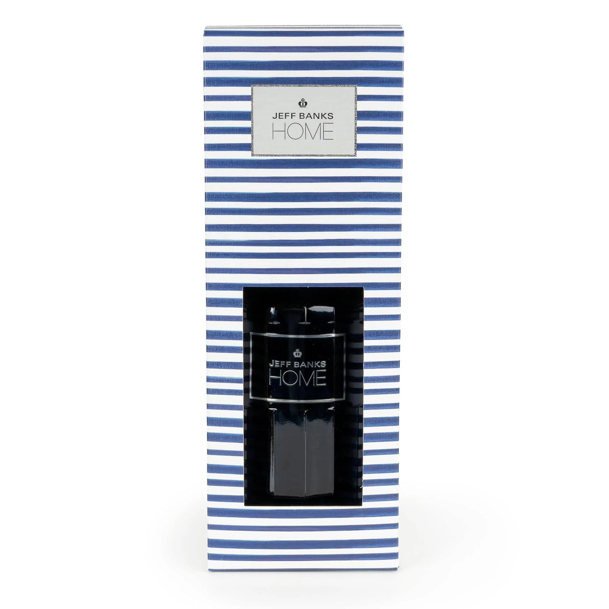 Blue striped Jeff Banks reed diffuser by Candlelight Products Ltd, 1000ml bottle with four reed diffuser sticks.