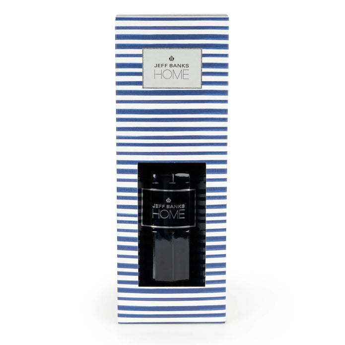 Blue striped Jeff Banks reed diffuser by Candlelight Products Ltd, 1000ml bottle with four reed diffuser sticks.
