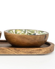Set of three Olive Pattern Mango Wood and Melamine Dipping Bowls for Kitchen and Dining by Candlelight Products Ltd.