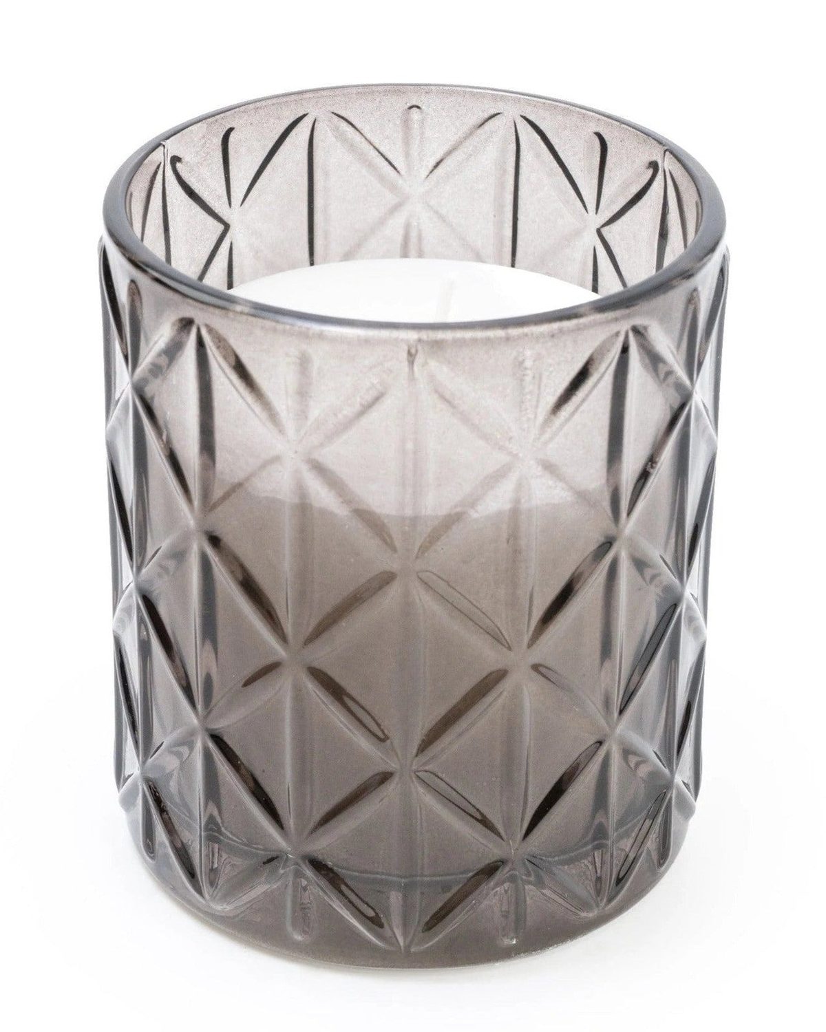 Smokey black large diamond glass candle by Candlelight Products Ltd with Woodsage and Sea Salt scent.