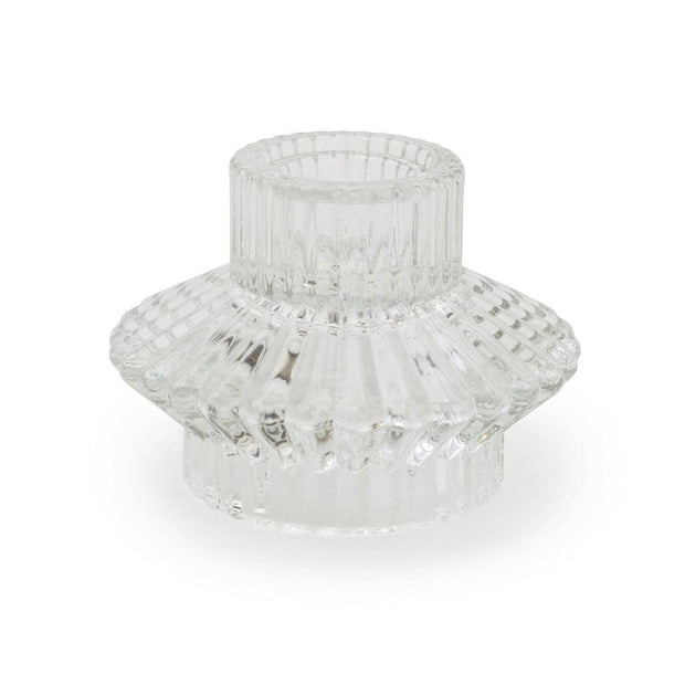 Two-way glass tea light or dinner candle holder by Candlelight Products Ltd, decorative home decor for ambient lighting.