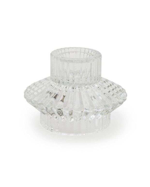 Two-way glass tea light or dinner candle holder by Candlelight Products Ltd, decorative home decor for ambient lighting.