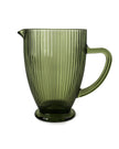 Large green ridged glass jug for kitchen and dining, featuring textured design and sturdy handle, perfect for serving beverages.