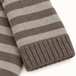 Close-up of cappuccino and taupe striped sock knit and ribbed cuff
