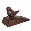 Rust-brown cast iron bird door wedge, 12cm wide, complete product on a white studio background.