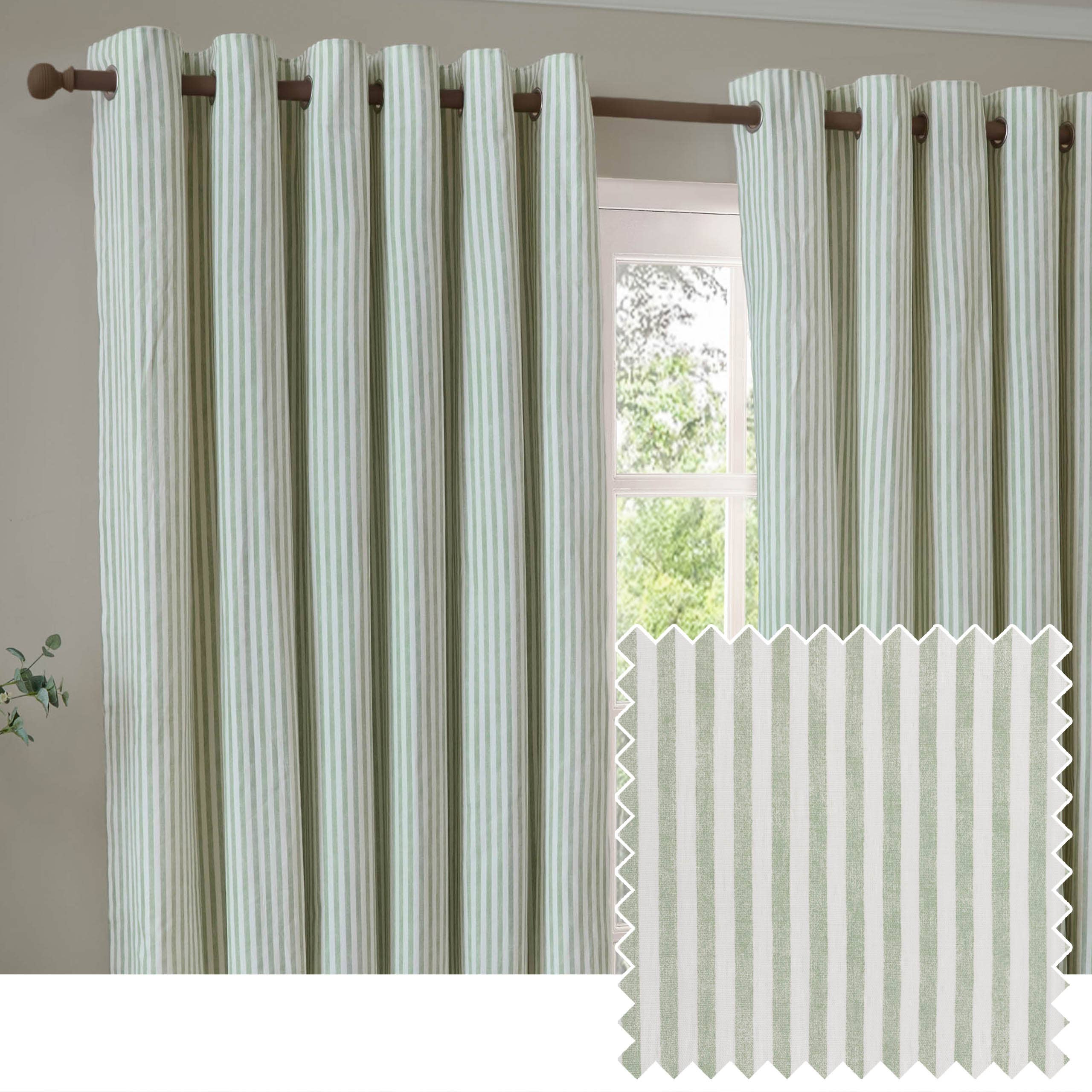 Yard Sage Green Striped Blackout Eyelet Curtains