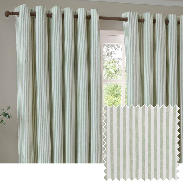 Yard Sage Green Striped Blackout Eyelet Curtains