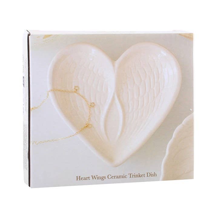 White Angel Wing Heart Trinket Dish