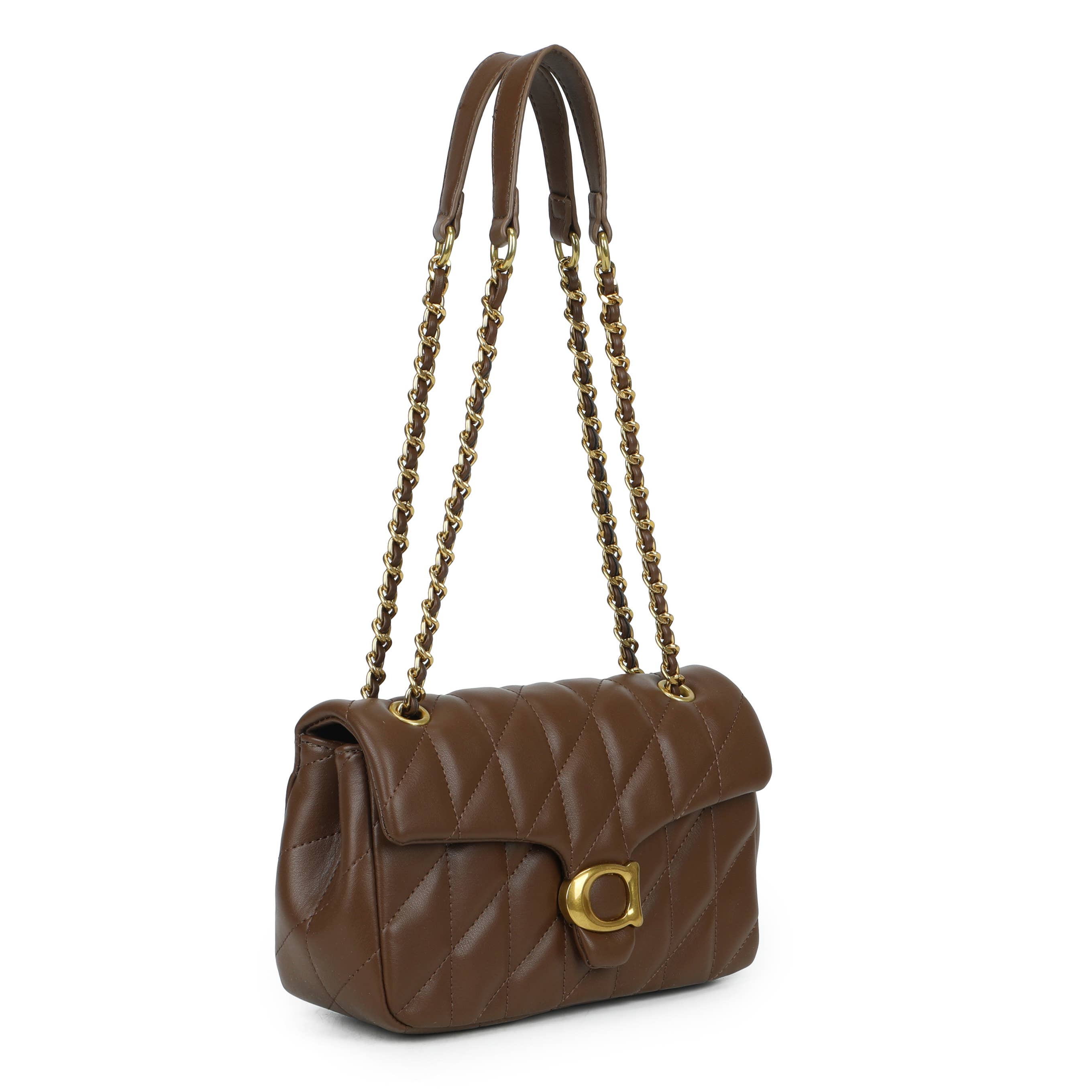 Quilted Chain Shoulder Bag with Flap Closure