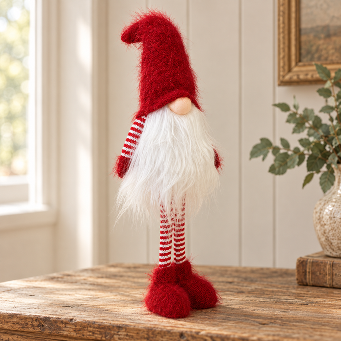 Close-up detail of Traditional Red Standing Christmas Gonk