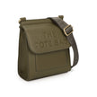 Chocolate brown Jamie Bags crossbody bag with wide strap and front pocket, showcasing its stylish accessory design.