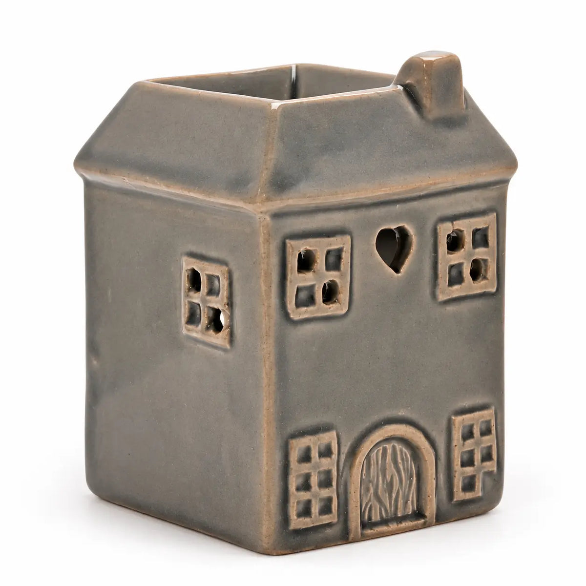 Widdop & Co grey ceramic house-shaped wax melt burner on a white studio background