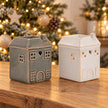 Widdop & Co ceramic house shaped wax melt burner with chimney and cutout windows