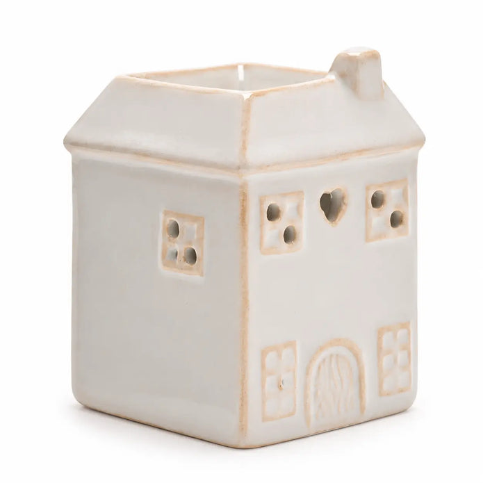 White ceramic house-shaped wax melt burner by Widdop & Co
