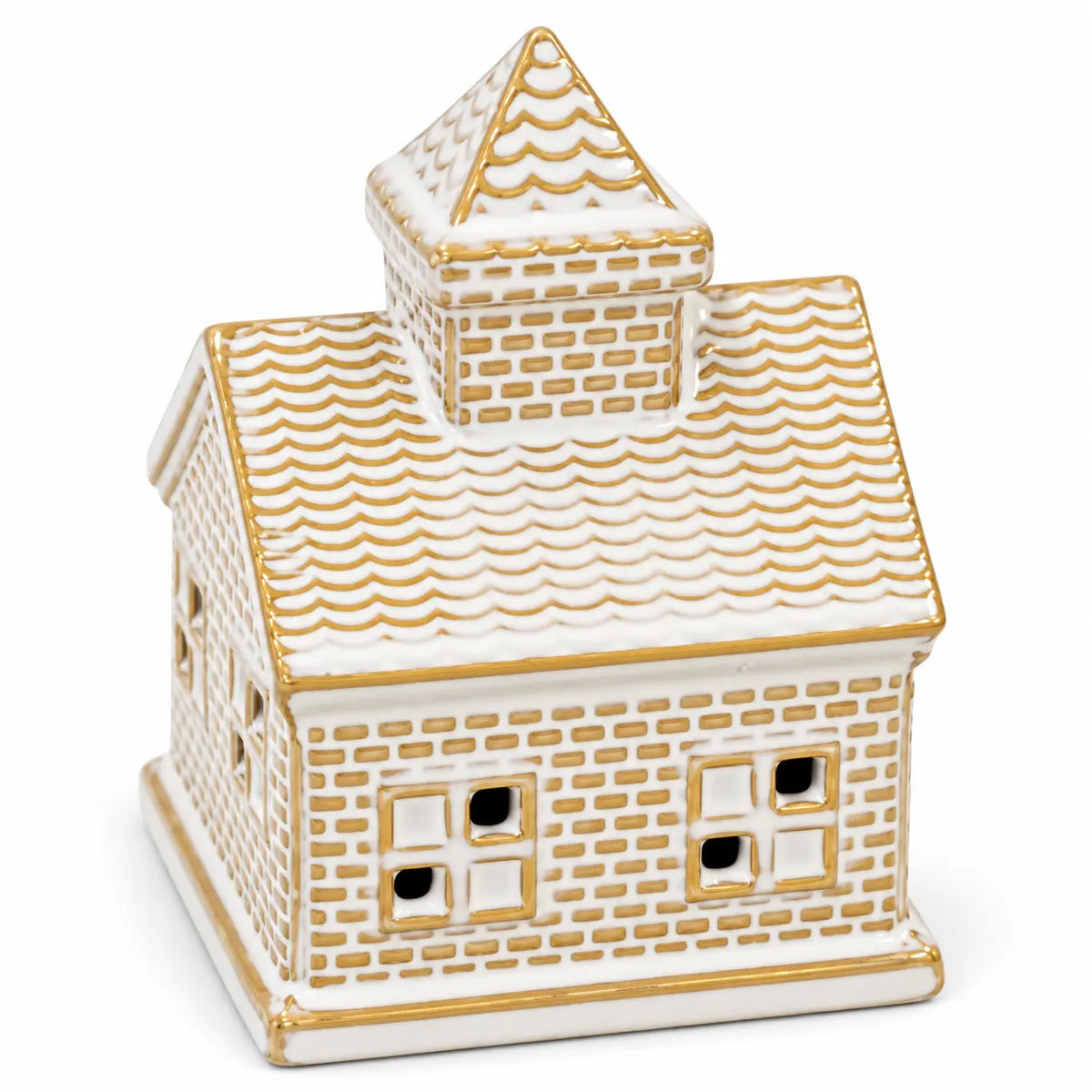 White and gold ceramic LED light up house — white studio unlit