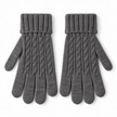Pair of charcoal cable knit full-finger gloves on a white background